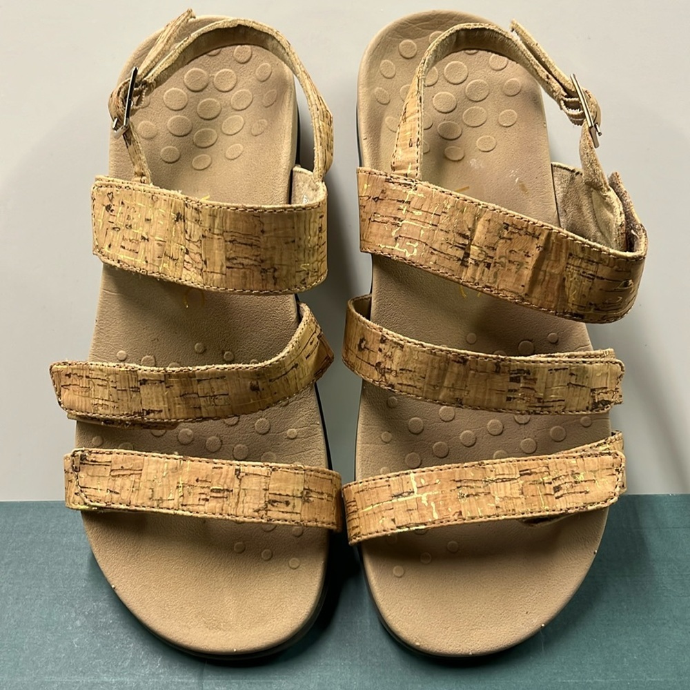 VIONIC Teagan Beach Summer "Cork" Hook/Loop 2 Strap Buckle Slingback Sandal SZ 7 - Picture 2 of 13